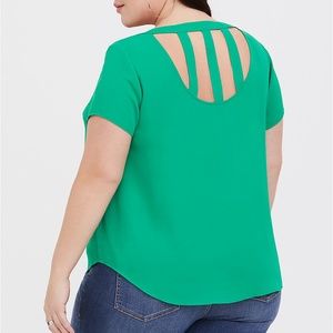 Torrid Abbey Green Georgette Cage Back Blouse